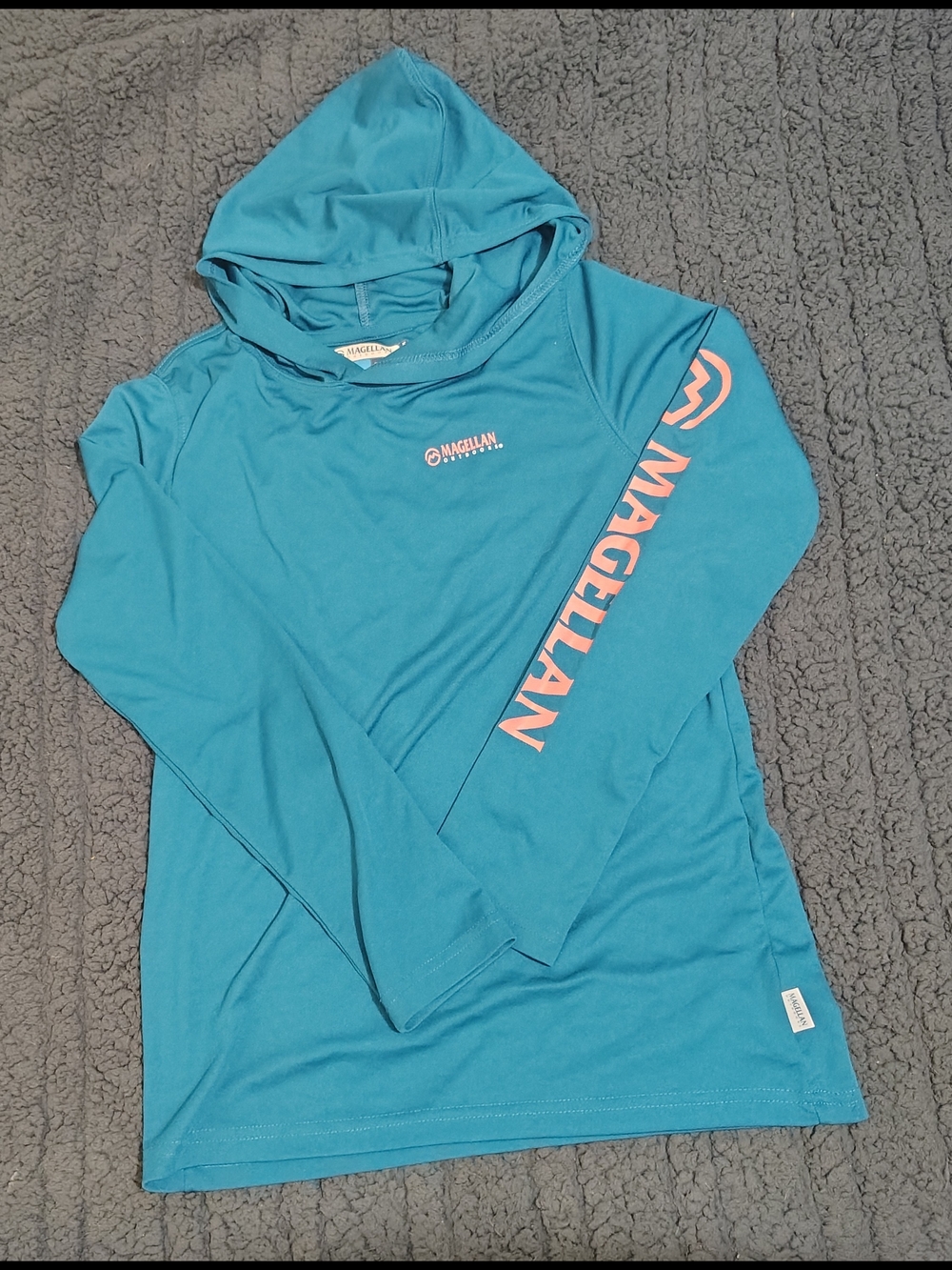 Magellan Outdoors Women's Hooded Swim Top in Teal with Pink Logo